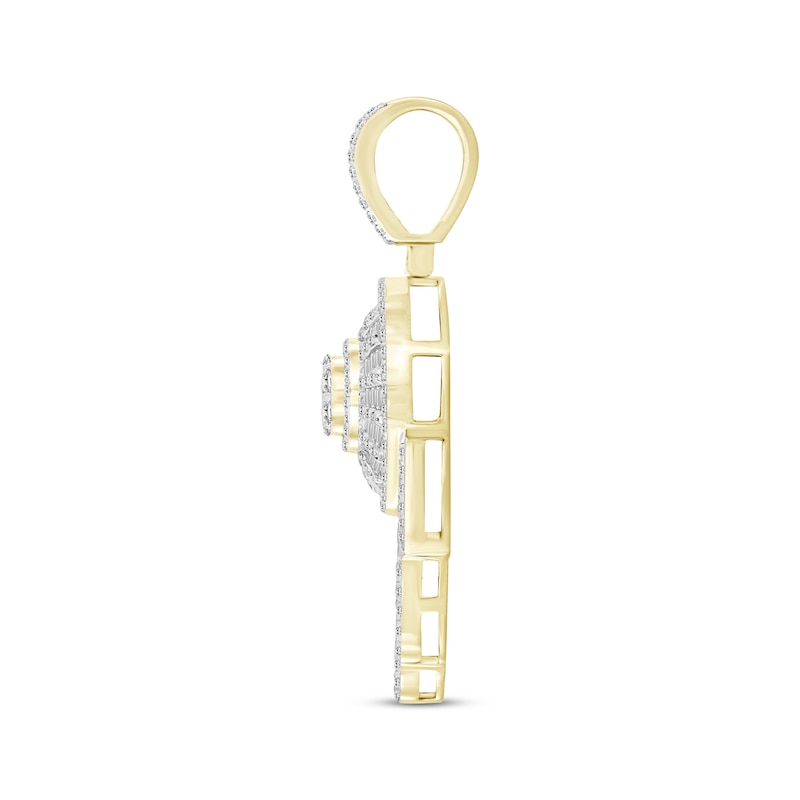 Main Image 3 of Men's Diamond Hamsa Charm 1-1/2 ct tw Round & Baguette-cut 10K Two-Tone Gold