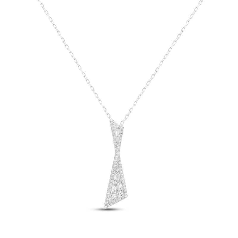 Diamond Asymmetric Necklace 1/3 ct tw Round & Baguette-cut 10K White Gold 18"