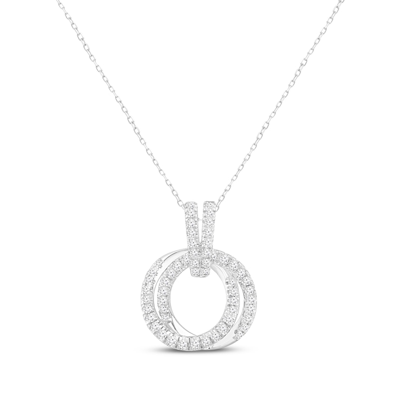 Diamond Door Knocker Necklace 1/3 ct tw Round-cut 10K White Gold 18"