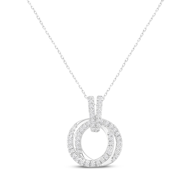 Diamond Door Knocker Necklace 1/3 ct tw Round-cut 10K White Gold 18"