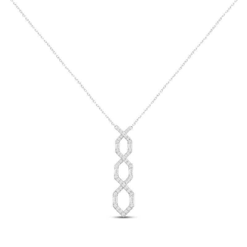 Main Image 1 of Diamond Hexagon Drop Necklace 1/3 ct tw Round & Baguette-cut 10K White Gold 18&quot;