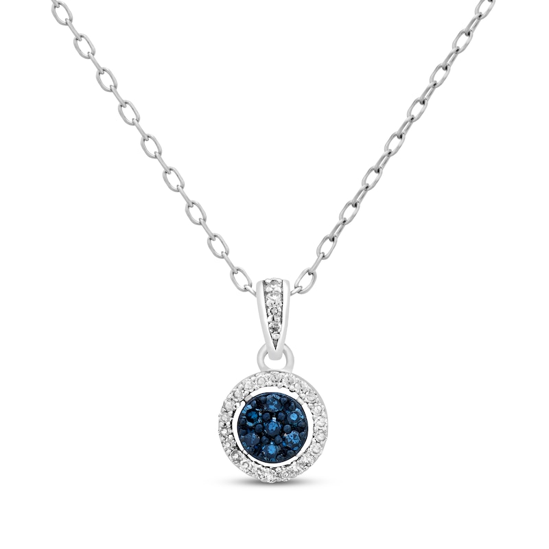Blue & White Multi-Diamond Halo Necklace 1/10 ct tw Round-cut Sterling Silver 18"