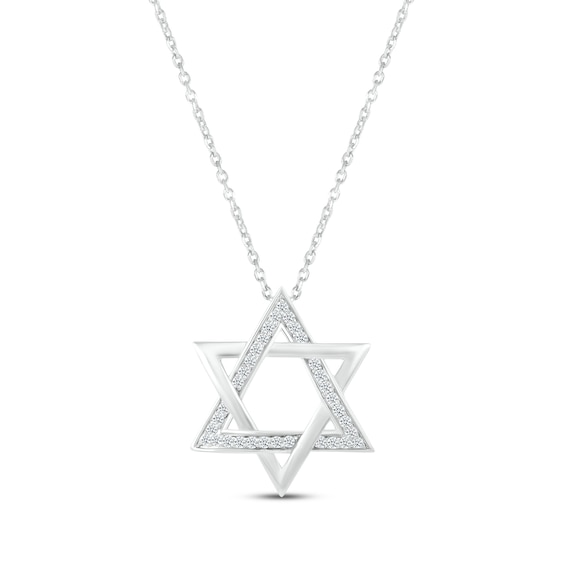 Diamond Star of David Necklace 1/6 ct tw Round-cut 10K White Gold 18"