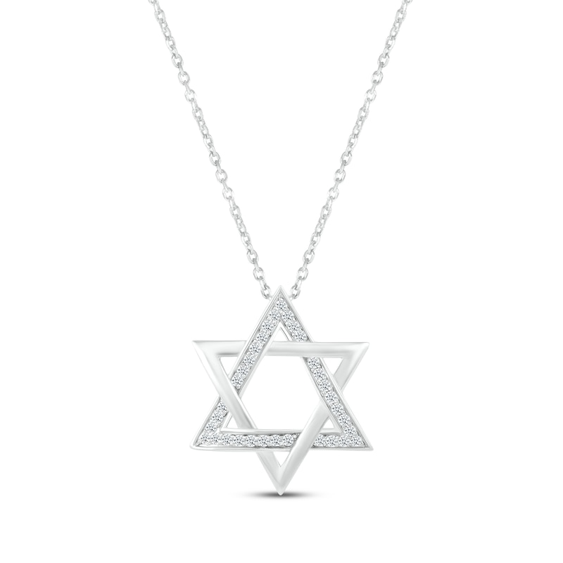 Main Image 1 of Diamond Star of David Necklace 1/6 ct tw Round-cut 10K White Gold 18&quot;