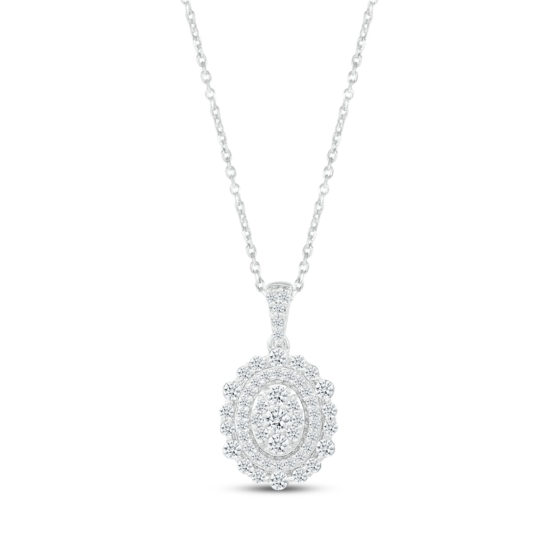 Diamond Oval Necklace 1/2 ct tw Round-cut Sterling Silver 18"