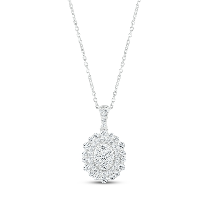 Main Image 1 of Diamond Oval Necklace 1/2 ct tw Round-cut Sterling Silver 18&quot;