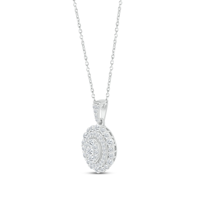 Main Image 2 of Diamond Oval Necklace 1/2 ct tw Round-cut Sterling Silver 18&quot;