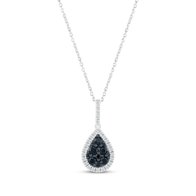 Main Image 1 of Black & White Diamond Teardrop Necklace 3/8 ct tw Round-cut Sterling Silver 18&quot;