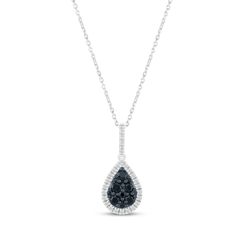 Black & White Diamond Teardrop Necklace 3/8 ct tw Round-cut Sterling Silver 18"