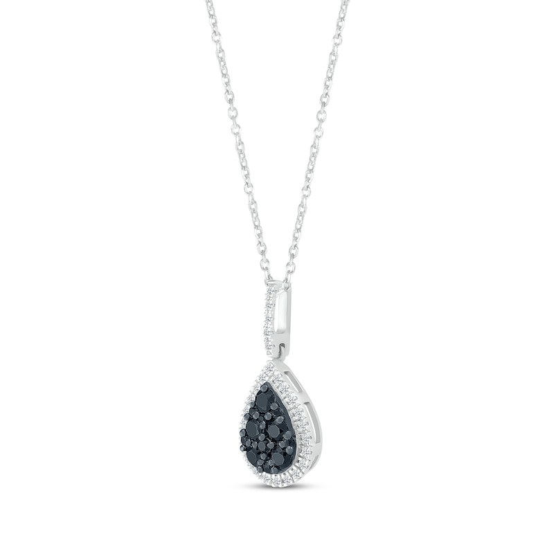 Black & White Diamond Teardrop Necklace 3/8 ct tw Round-cut Sterling Silver 18"