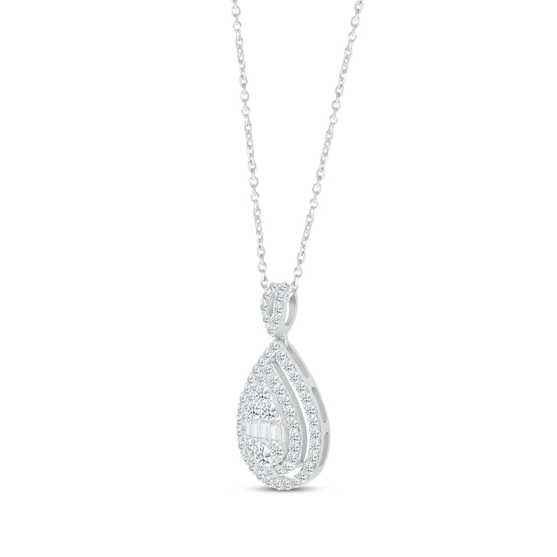 Diamond Teardrop Necklace 1 ct tw Round & Baguette-cut Sterling Silver 18"