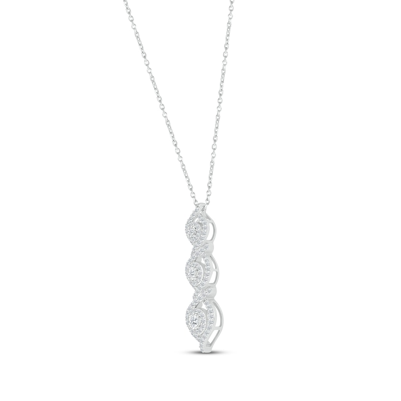Main Image 2 of Diamond Three-Stone Swirl Necklace 1 ct tw Round-cut Sterling Silver 18&quot;