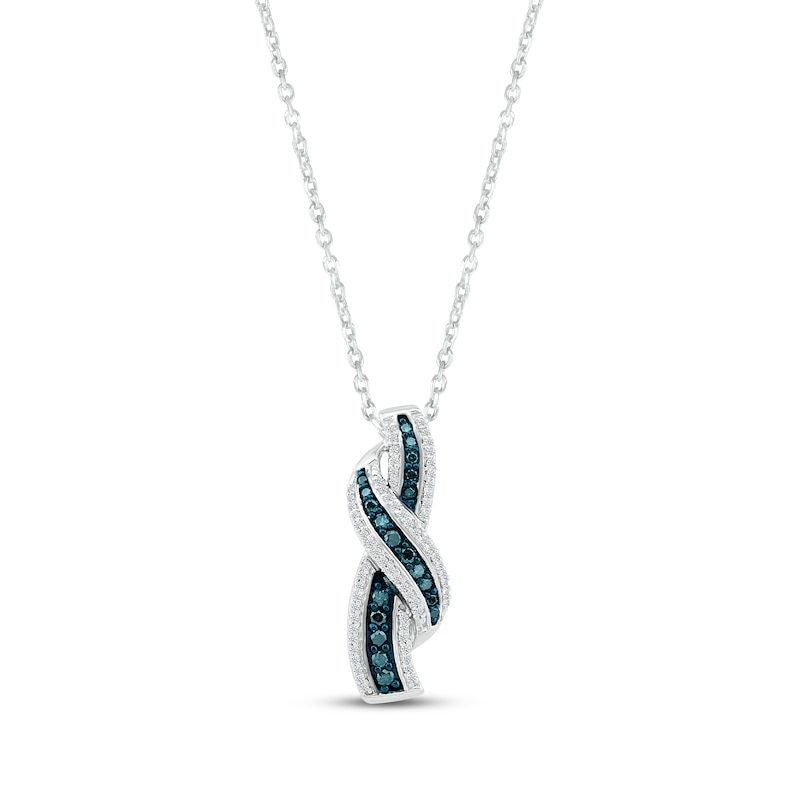 Main Image 1 of Blue & White Diamond Twist Necklace 1/2 ct tw Round-cut Sterling Silver 18&quot;