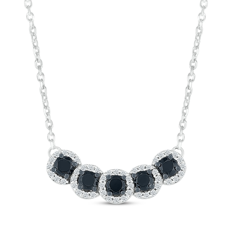 Black & White Diamond Five-Stone Necklace 1/2 ct tw Round-cut Sterling Silver 18"