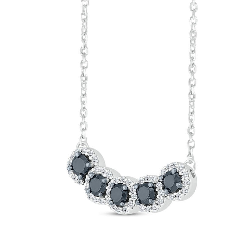 Black & White Diamond Five-Stone Necklace 1/2 ct tw Round-cut Sterling Silver 18"