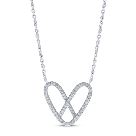 Diamond Paperclip Heart Necklace 1/5 ct tw Sterling Silver 18"