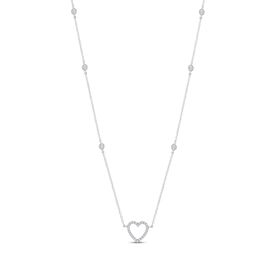 Diamond Heart Station Necklace 1/4 ct tw Sterling Silver 18"