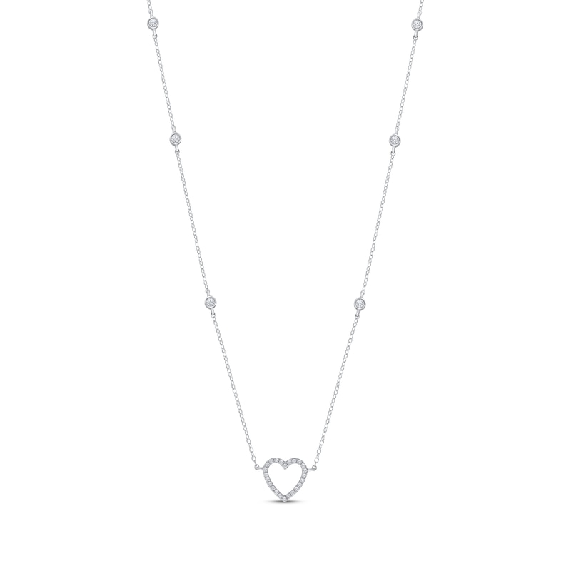 Main Image 1 of Diamond Heart Station Necklace 1/4 ct tw Sterling Silver 18&quot;