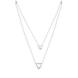 Diamond Layered Heart Necklace 1/6 ct tw Sterling Silver 30"