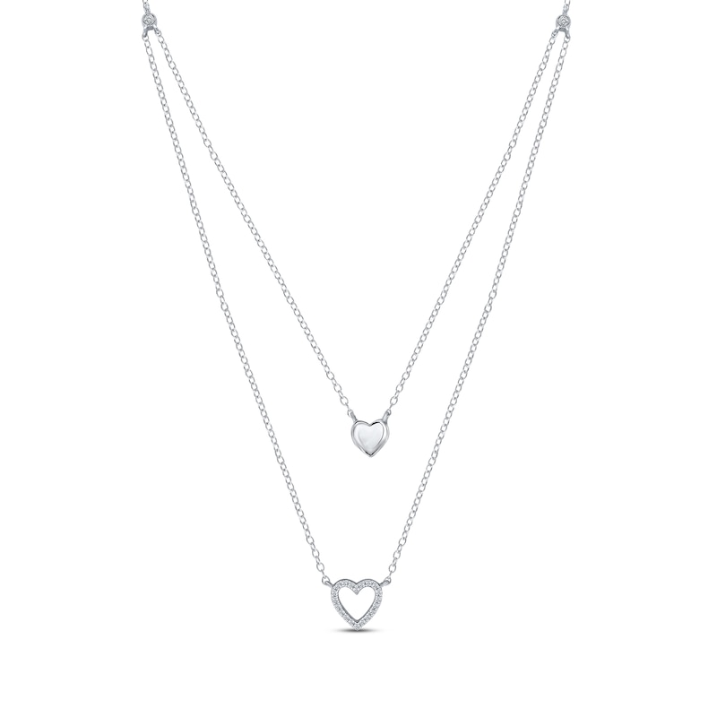 Diamond Layered Heart Necklace 1/6 ct tw Sterling Silver 30"