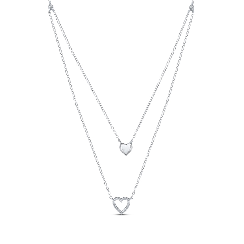 Main Image 1 of Diamond Layered Heart Necklace 1/6 ct tw Sterling Silver 30&quot;