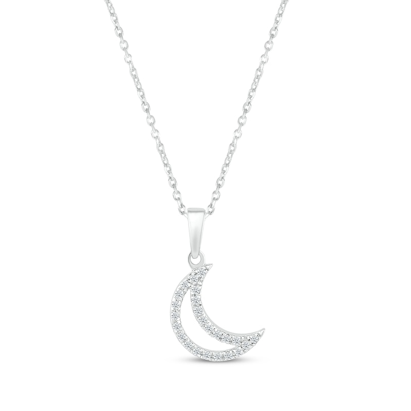 Main Image 1 of Diamond Crescent Moon Necklace 1/10 ct tw Round-cut Sterling Silver 18&quot;