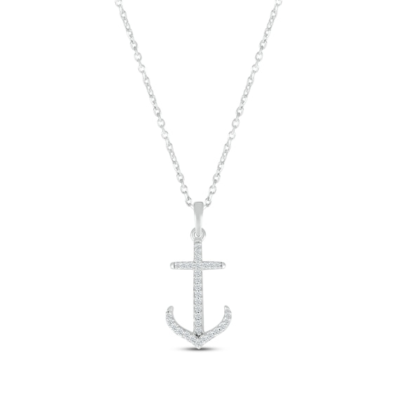 Kay Diamond Anchor Necklace 1/10 ct tw Round-cut Sterling Silver 18"