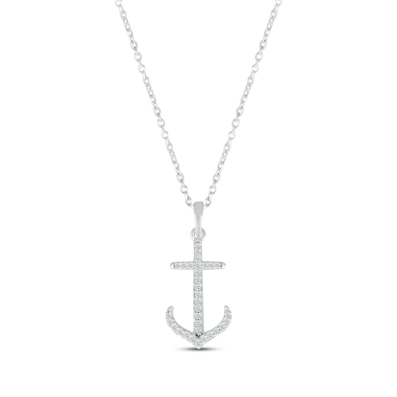 Diamond Anchor Necklace 1/10 ct tw Round-cut Sterling Silver 18"