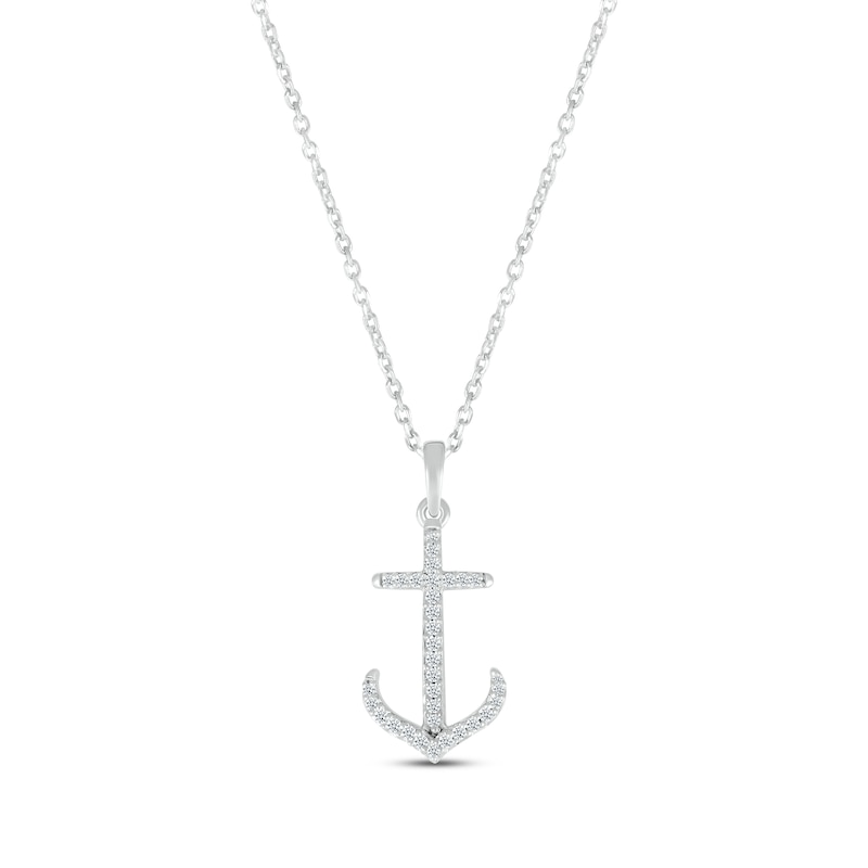 Main Image 1 of Diamond Anchor Necklace 1/10 ct tw Round-cut Sterling Silver 18&quot;