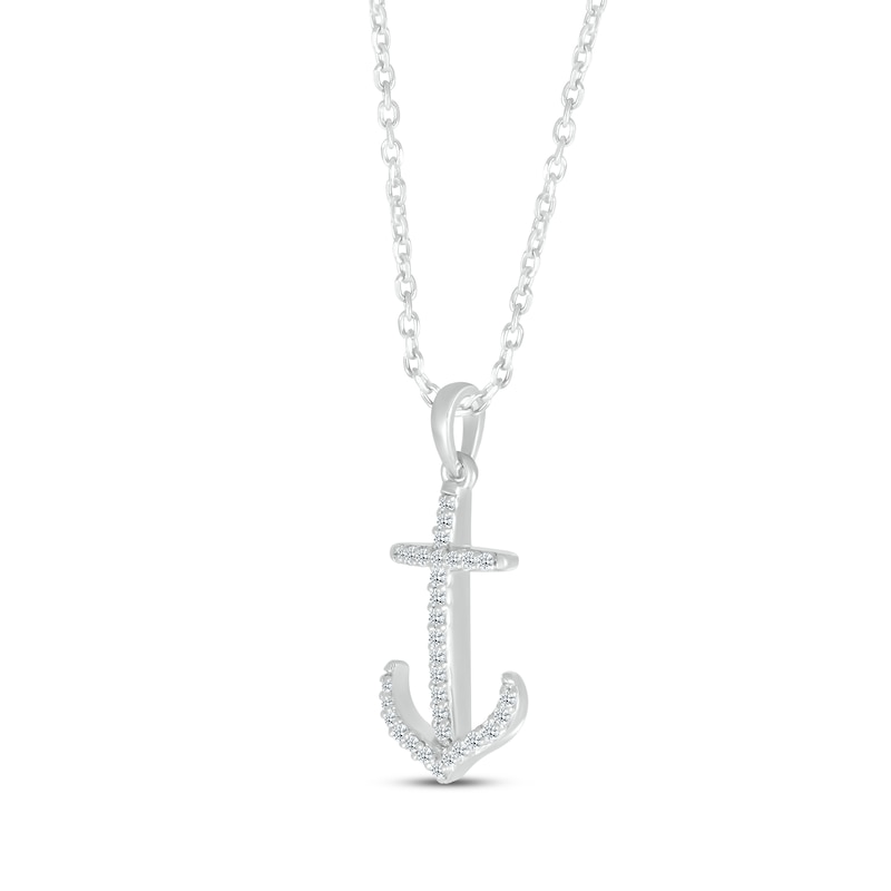 Main Image 2 of Diamond Anchor Necklace 1/10 ct tw Round-cut Sterling Silver 18&quot;