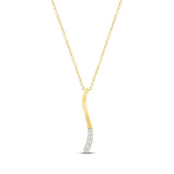 Kay Diamond Vertical Curved Bar Necklace 1/10 ct tw Round-cut 10K Yellow Gold 18"