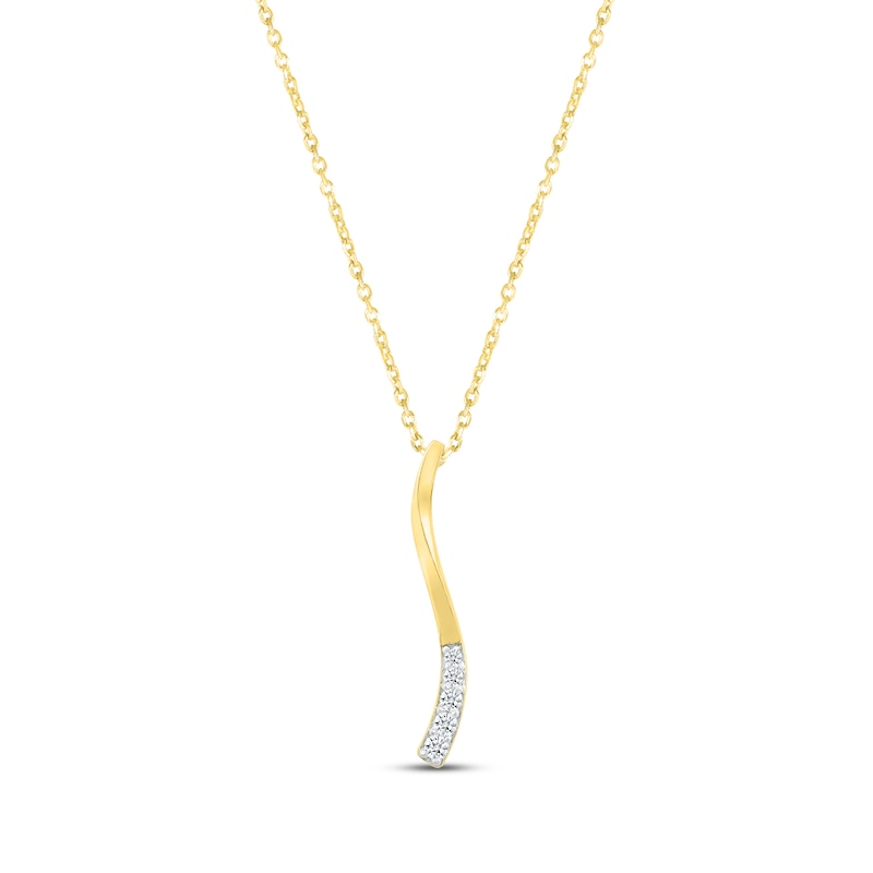 Diamond Vertical Curved Bar Necklace 1/10 ct tw Round-cut 10K Yellow Gold 18"
