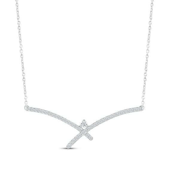 Diamond Crossover V Necklace 1/3 ct tw Sterling Silver 18"