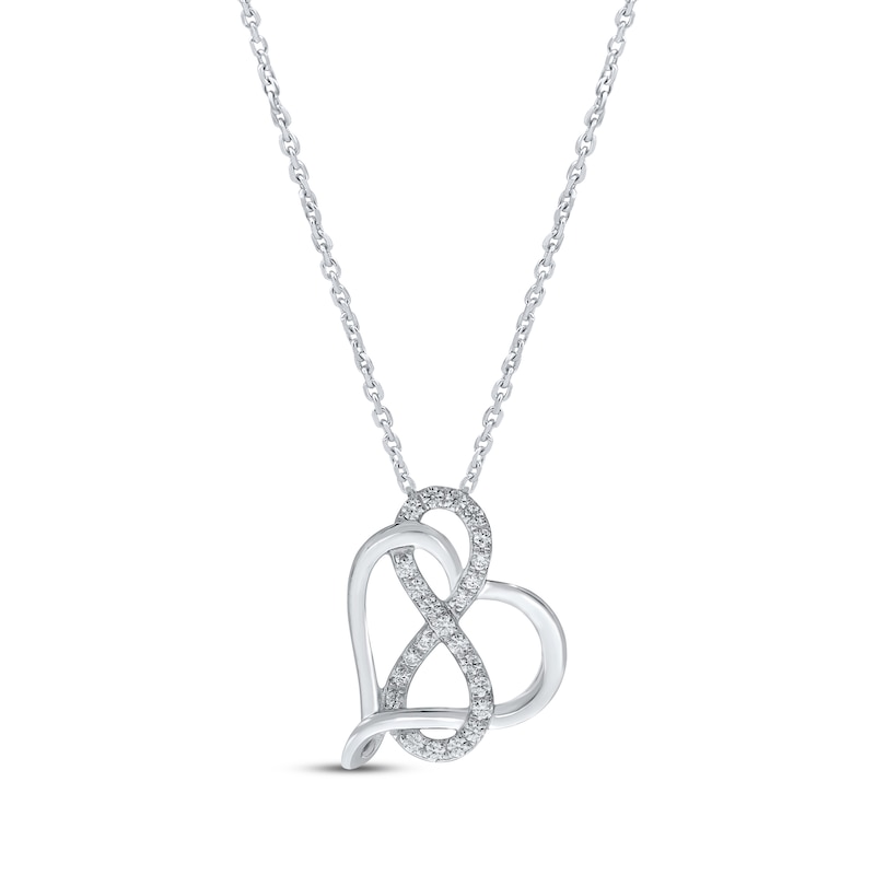 Main Image 1 of Diamond Heart Infinity Necklace 1/6 ct tw Sterling Silver 18&quot;