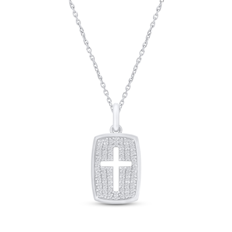 Main Image 1 of Diamond Cross Cutout Dog Tag Necklace 1/5 ct tw Sterling Silver 18&quot;