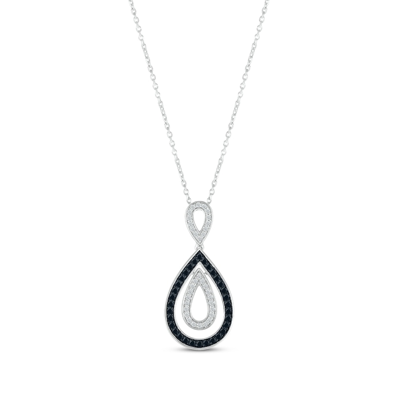 Main Image 1 of Black & White Diamond Double Teardrop Necklace 1/3 ct tw Sterling Silver 18&quot;
