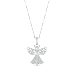 Diamond Angel Heart Necklace Sterling Silver 18"