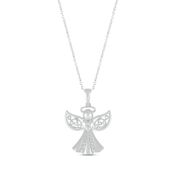 Diamond Angel Heart Necklace Sterling Silver 18"