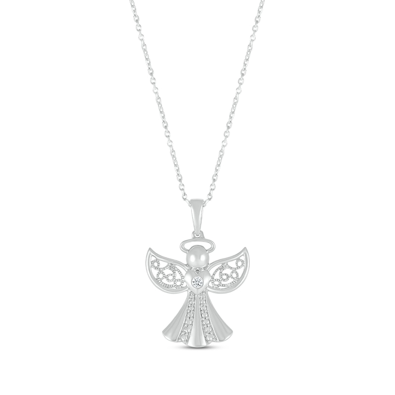 Main Image 1 of Diamond Angel Heart Necklace Sterling Silver 18&quot;