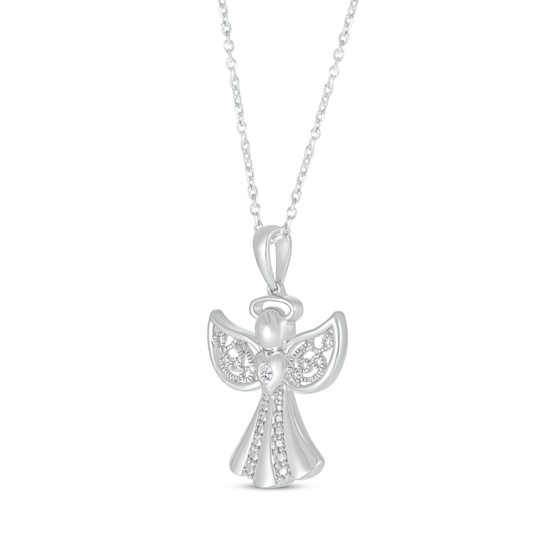 Main Image 2 of Diamond Angel Heart Necklace Sterling Silver 18&quot;
