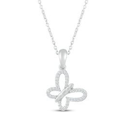 Diamond Tilted Butterfly Necklace 1/8 ct tw Sterling Silver 18"