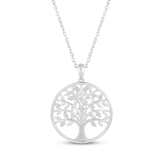 Diamond Family Tree Necklace 1/20 ct tw Sterling Silver 18"