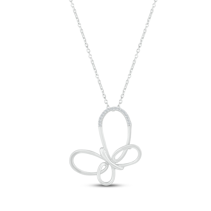 Main Image 1 of Diamond Butterfly Necklace 1/20 ct tw Sterling Silver 18&quot;