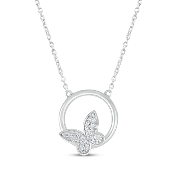 Diamond Butterfly Circle Necklace 1/10 ct tw Sterling Silver 18"