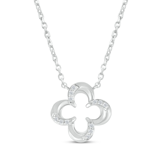 Diamond Open Clover Necklace 1/20 ct tw Sterling Silver 18"