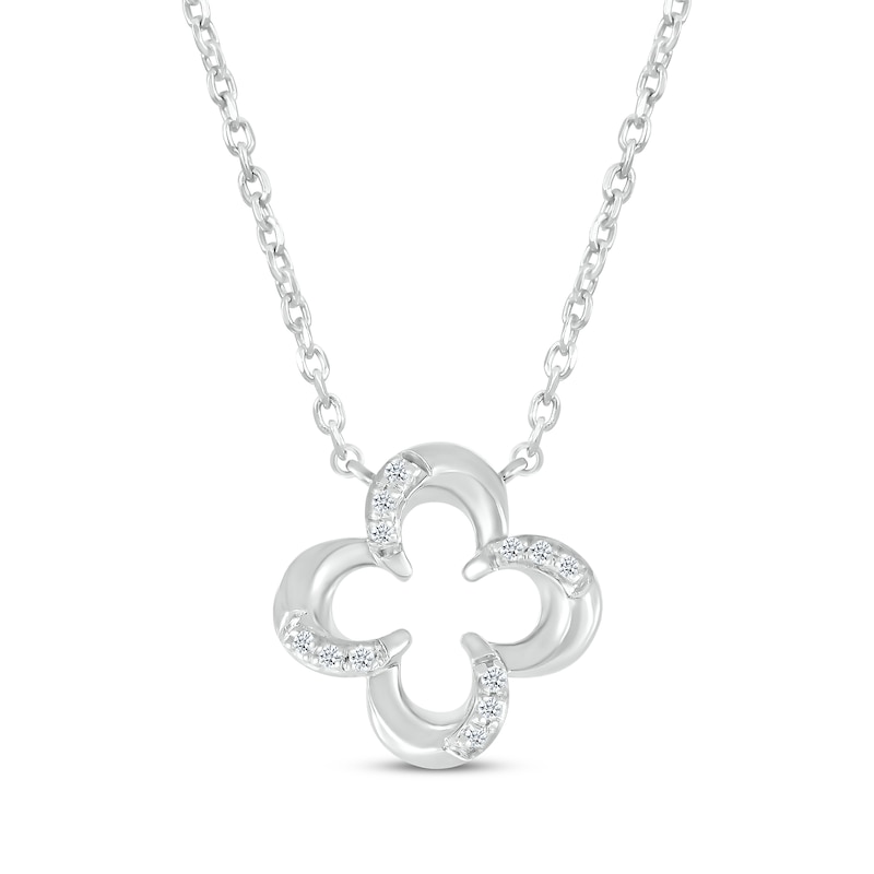 Main Image 1 of Diamond Open Clover Necklace 1/20 ct tw Sterling Silver 18&quot;