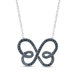 Black Diamond Swirling Butterfly Necklace 1/6 ct tw Sterling Silver 18"