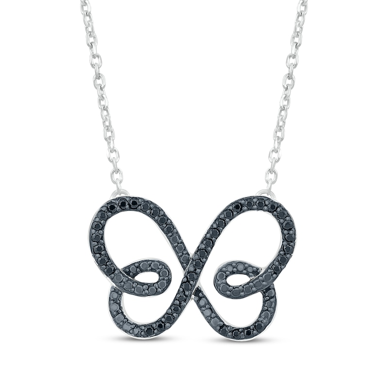 Main Image 1 of Black Diamond Swirling Butterfly Necklace 1/6 ct tw Sterling Silver 18&quot;