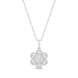 Diamond Flower Necklace 1/4 ct tw 10K White Gold 18"