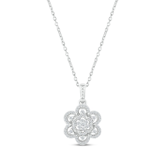 Diamond Flower Necklace 1/4 ct tw 10K White Gold 18"